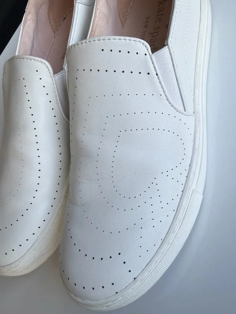 kate spade White Perforated Leather Slip-On Sneakers